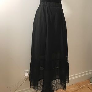NWT Helmut Lang Black Midi Lace Slip Skirt